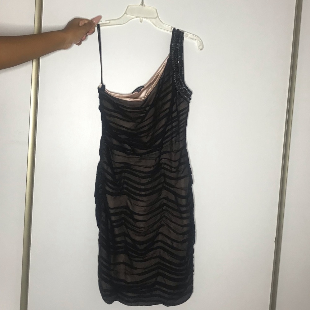 Black and Blush Bondage Ruffle Dress